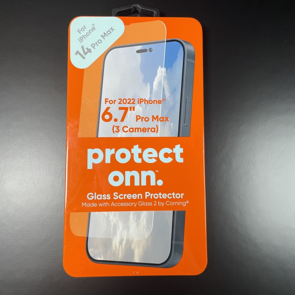 Onn. Glass Screen Protector for iPhone 14 Pro Max 2022 6.7 (3 Camera) New In Box